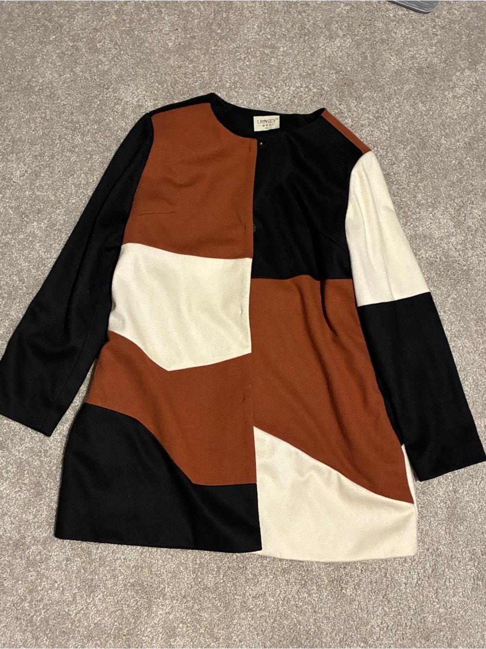 Lrosey Black Brown Cream Colorblock Long Sleeve Trench Coat Silk